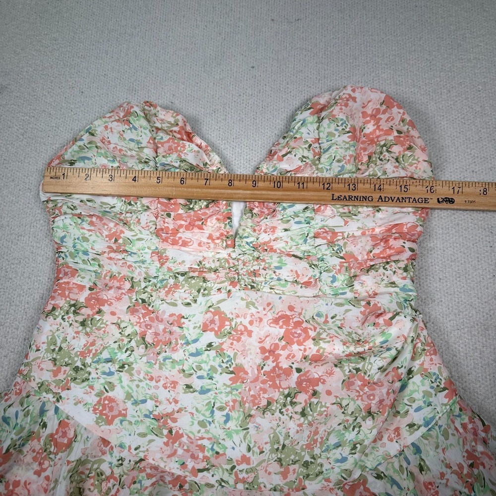 Selfie Leslie Dress Medium Ruffle Tiered Ruched Strapless Floral Pink Cottage - Picture 7 of 12